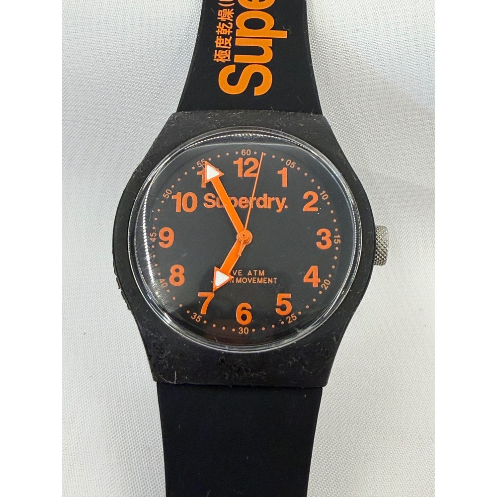 Superdry Professional Watch Black Orange Silicone Strap 5 ATM Japan Movement
